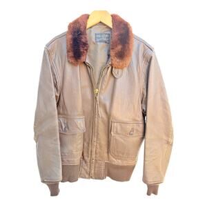 Vintage G-1 Leather Flight Jacket Star Sportswear Size 42 Brown Fur Collar